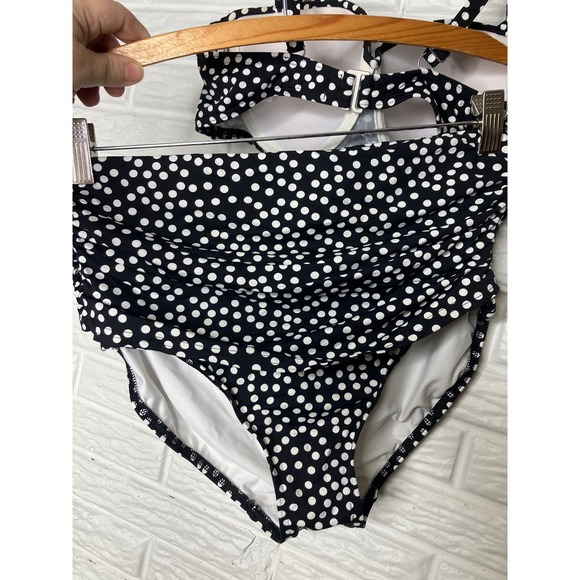 Lands End navy blue & white polka dot high waist bikini women's size 8 summer - Picture 8 of 9